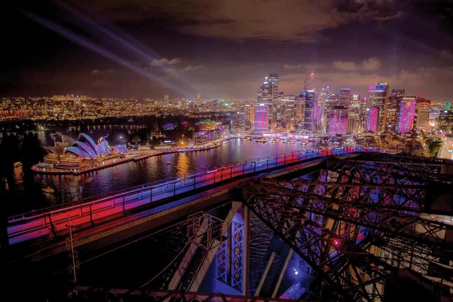 The Vivid Sydney BridgeClimb - Vivid Sydney lighting: sunset, night skies, and the festival glow